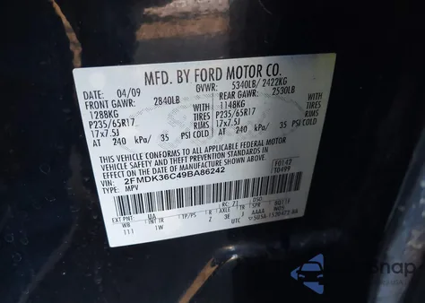 2009 Ford Edge Se из США, поврежденный, VIN 2FMDK36C49BA86242